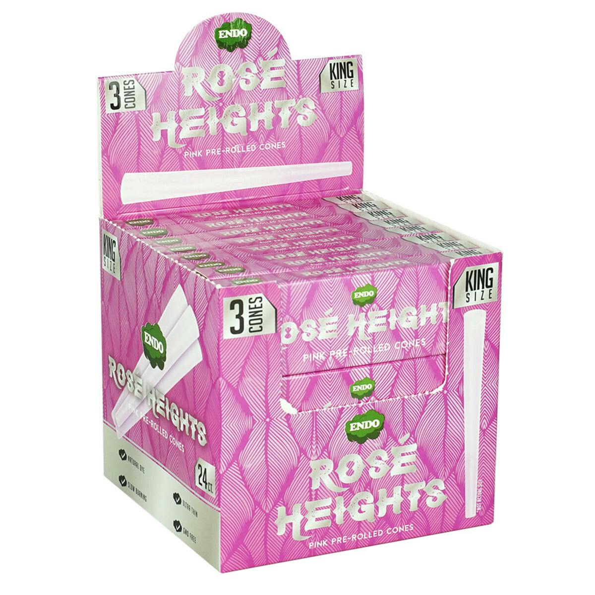 24PC DISP- Endo Rose Heights Pink Pre-Rolled Cones -3pk/King Size