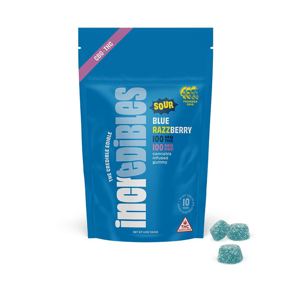 Sour Blue Razzberry 10:10 (THC:CBG) Gummies at Mana Supply Co.