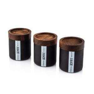 RYOT - 3 Black Jars w/ Walnut Tray Lids - Accessories