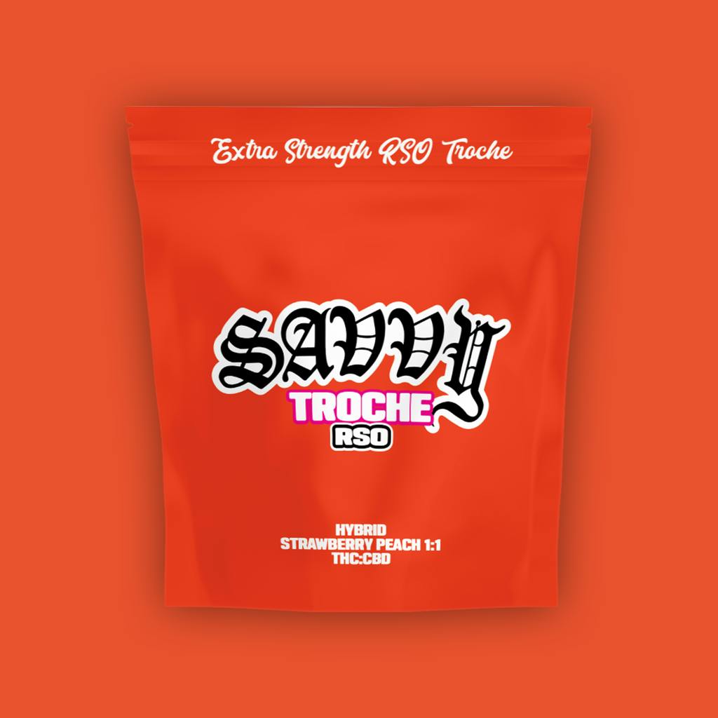 Savvy Guap 1:1 THC:CBD Strawberry Peach Troches 100mg [1pk] at Zen Leaf Cannabis Dispensary
