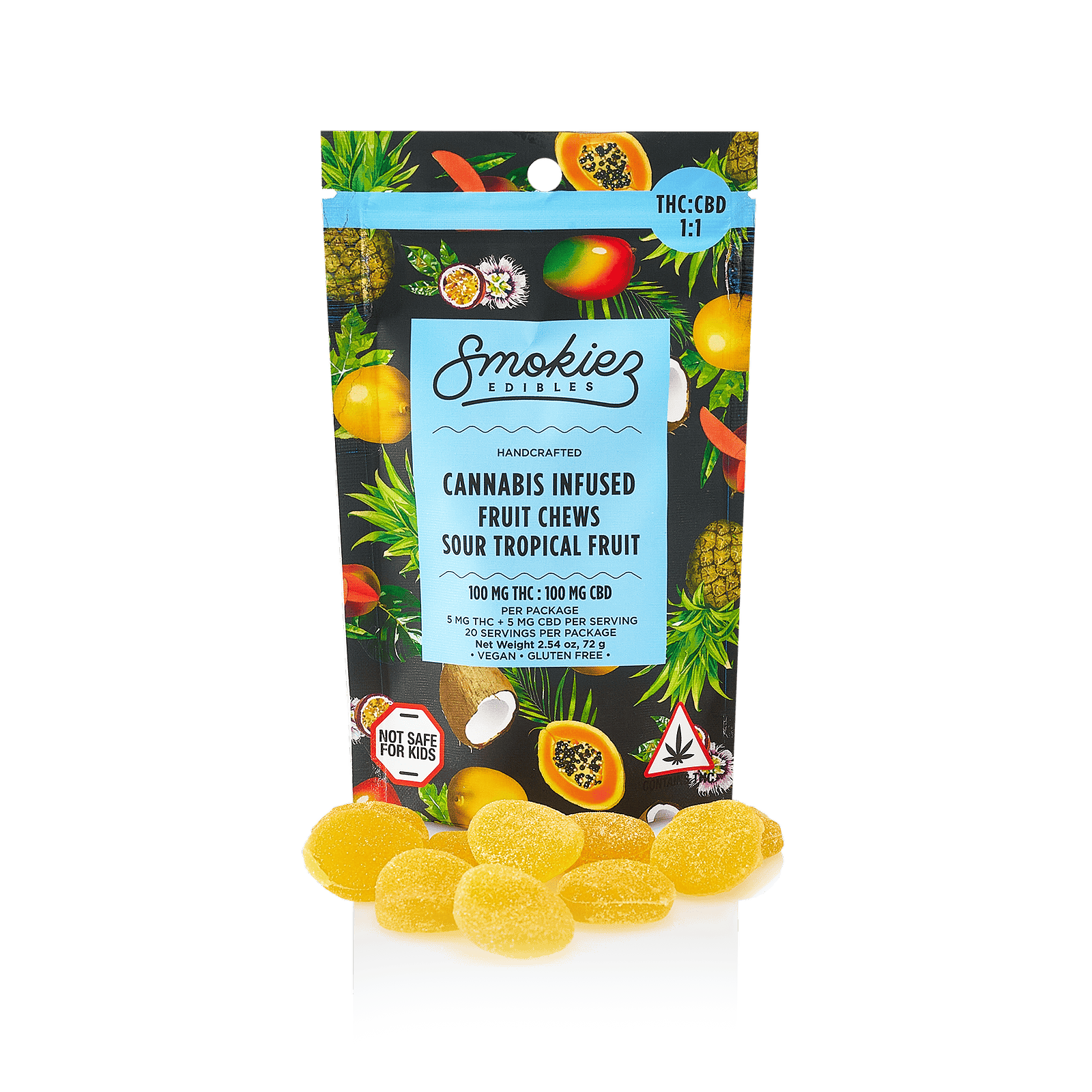 Smokiez Sour Tropical 1:1 CBD:THC 100mg Fruit Chews
