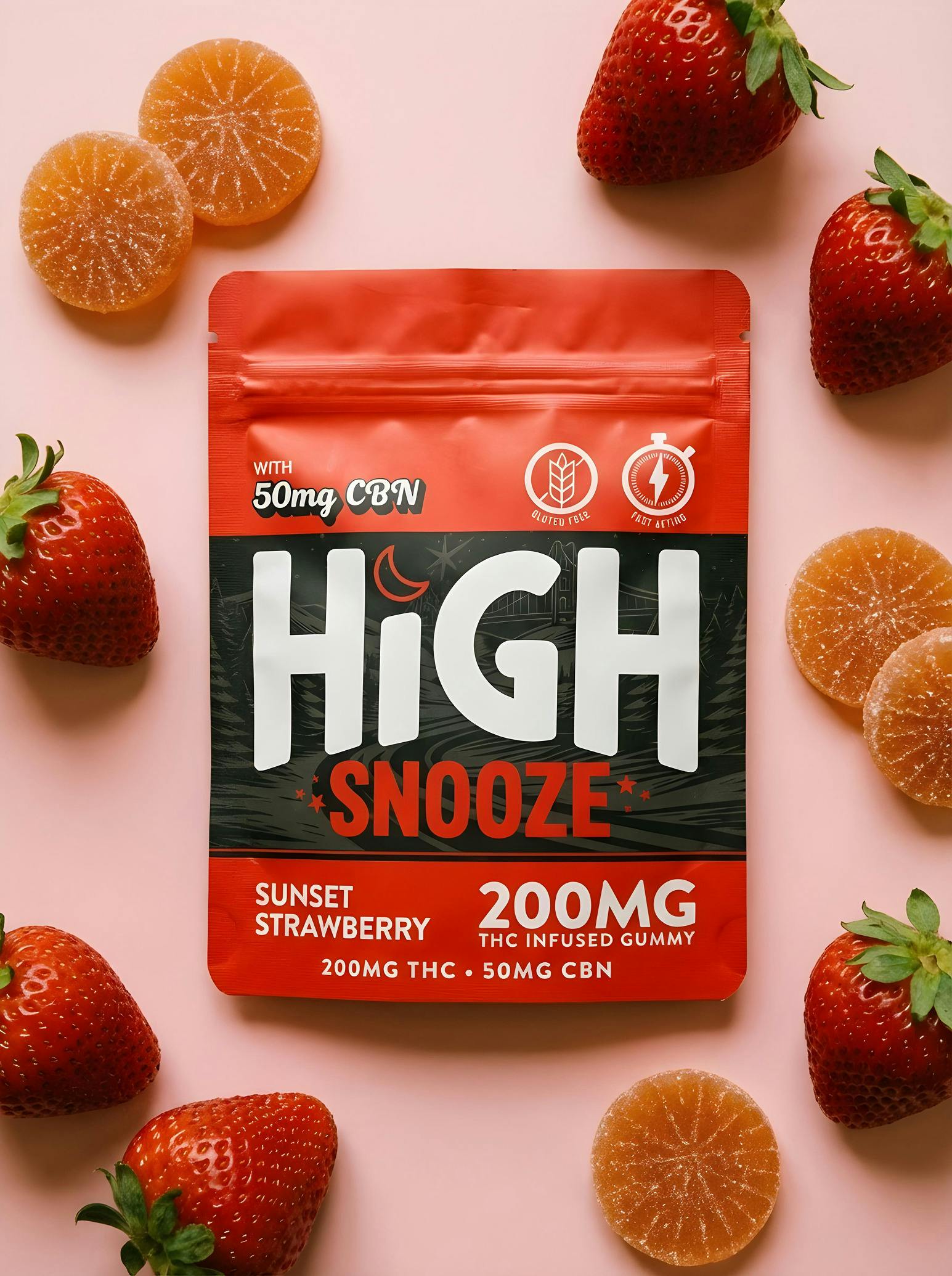 High Snooze - Gummies - 200mg - 4:1 THC/CBN - Sunset Strawberry