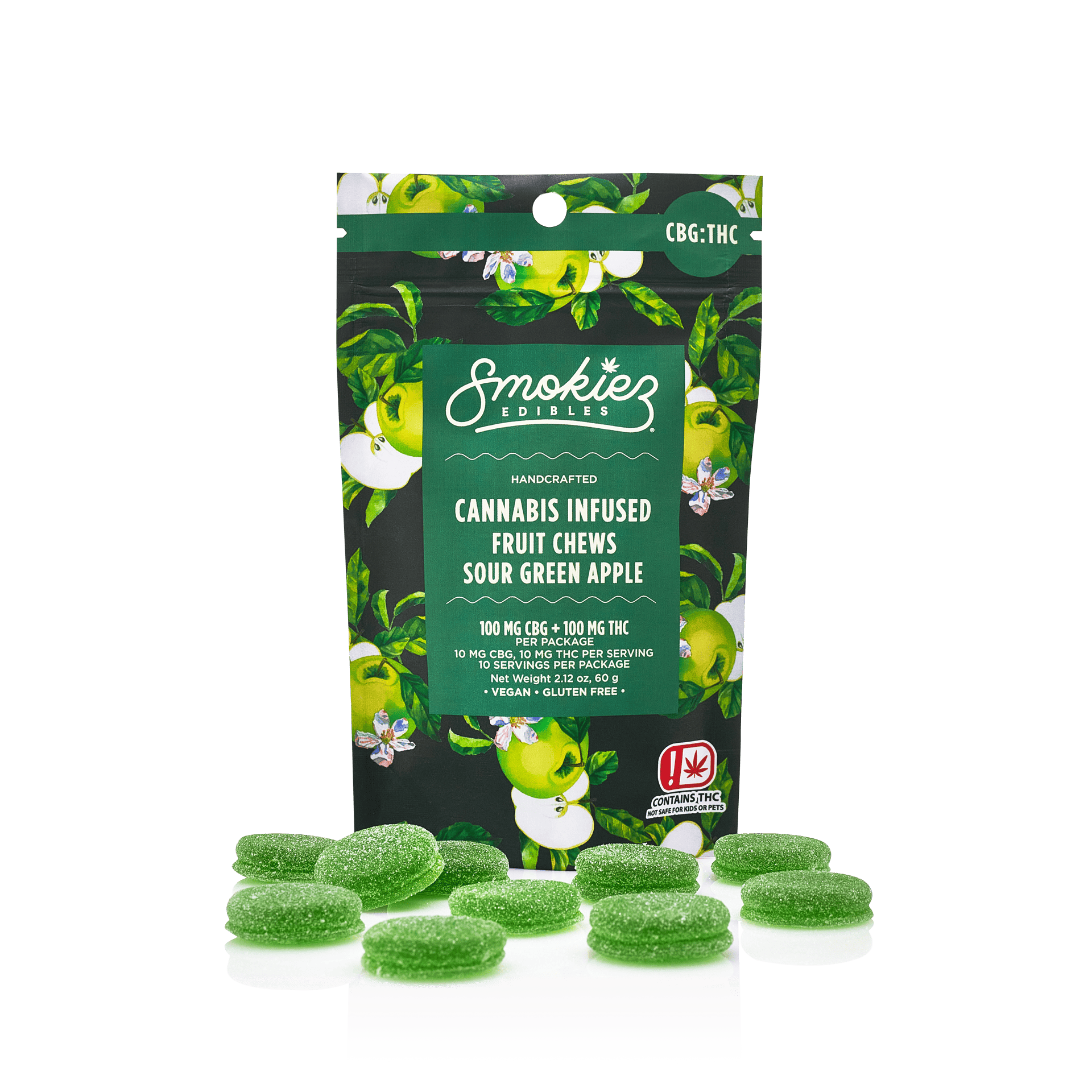 Sour Green Apple Gummies CBG:THC 1:1 | 100mg | 10ct | 10mg/ea by Smokiez Edibles