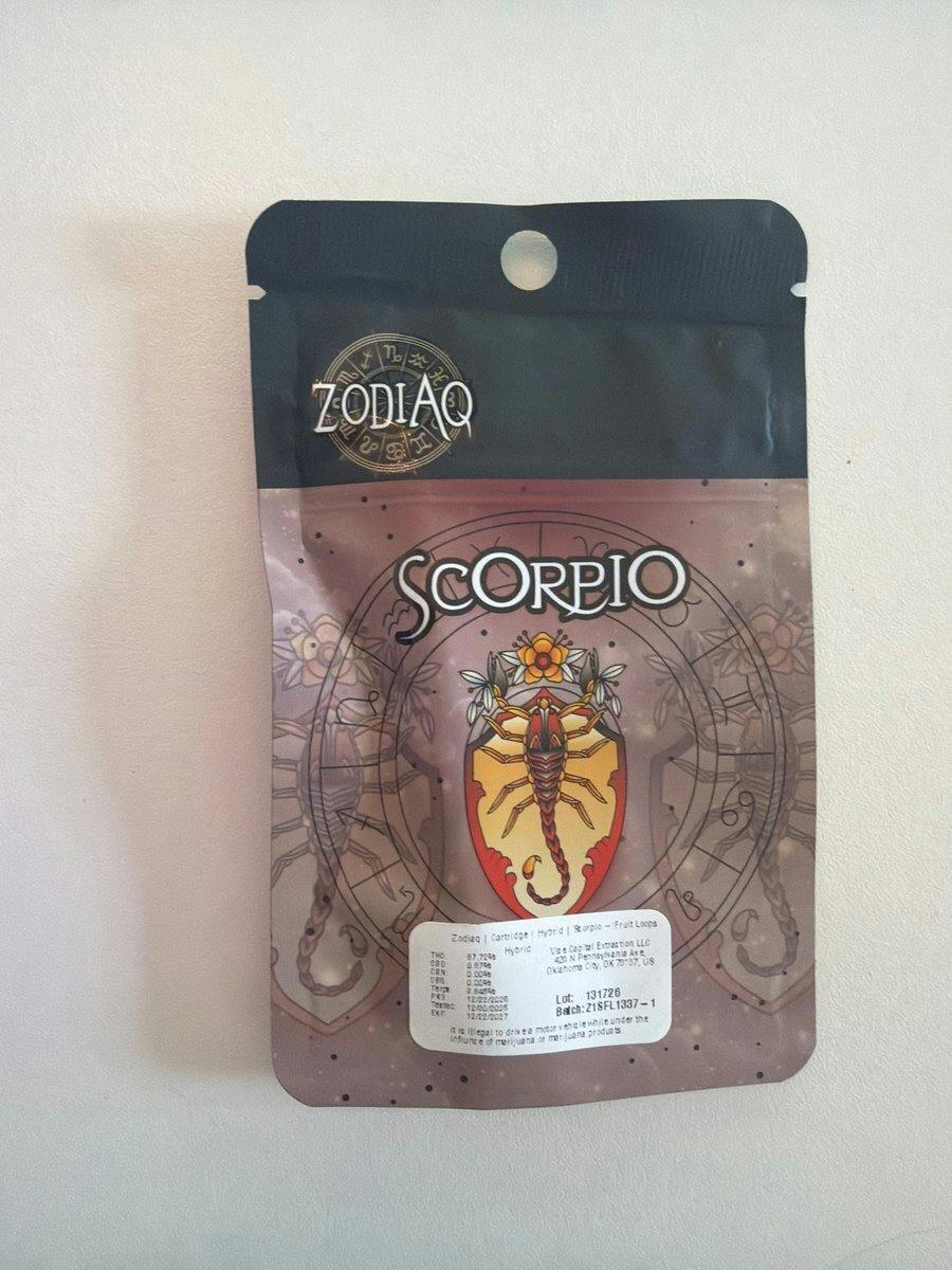 Zodiaq | Cartridge | Hybrid | Scorpio - Fruit Loops | 1g at Xclusive Cannabis OKC - South Penn