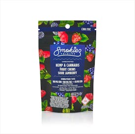 Smokiez - Sour Jamberry Fruit Chews Indica 1:1 CBD:THC 100mg (10pcs)