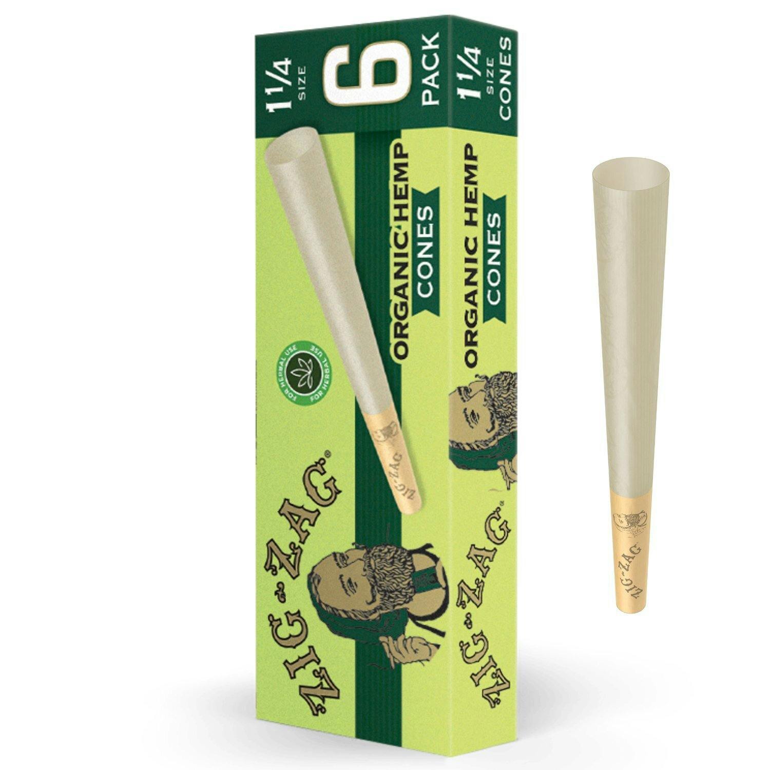 Organic Hemp Cones - 1 1/4 [6pk] | Zig-Zag - Pre-Rolled Cones