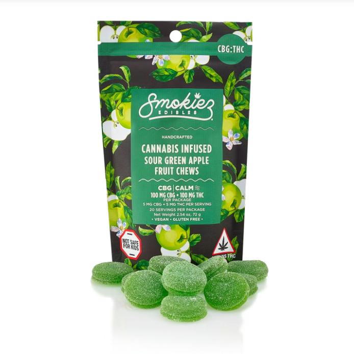 Smokiez Edibles - Sour Green Apple 100mg CBG : 100mg THC 1:1 Fruit Chews - 72 g