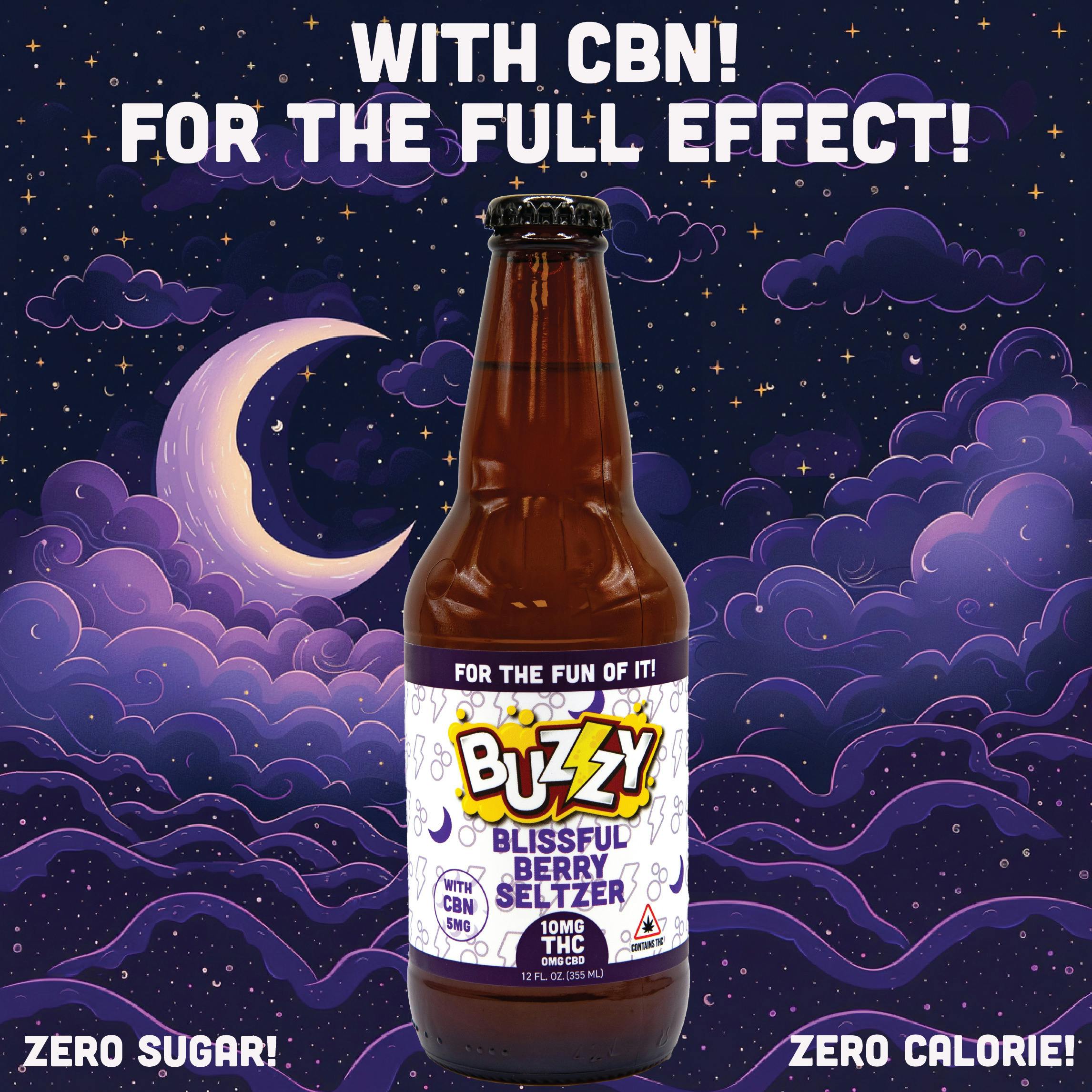 Buzzy - Drink Blissful Berry Seltzer 10mg THC + 5mg CBN at JAR Cannabis Co. Dispensary - Newry (Sunday River)