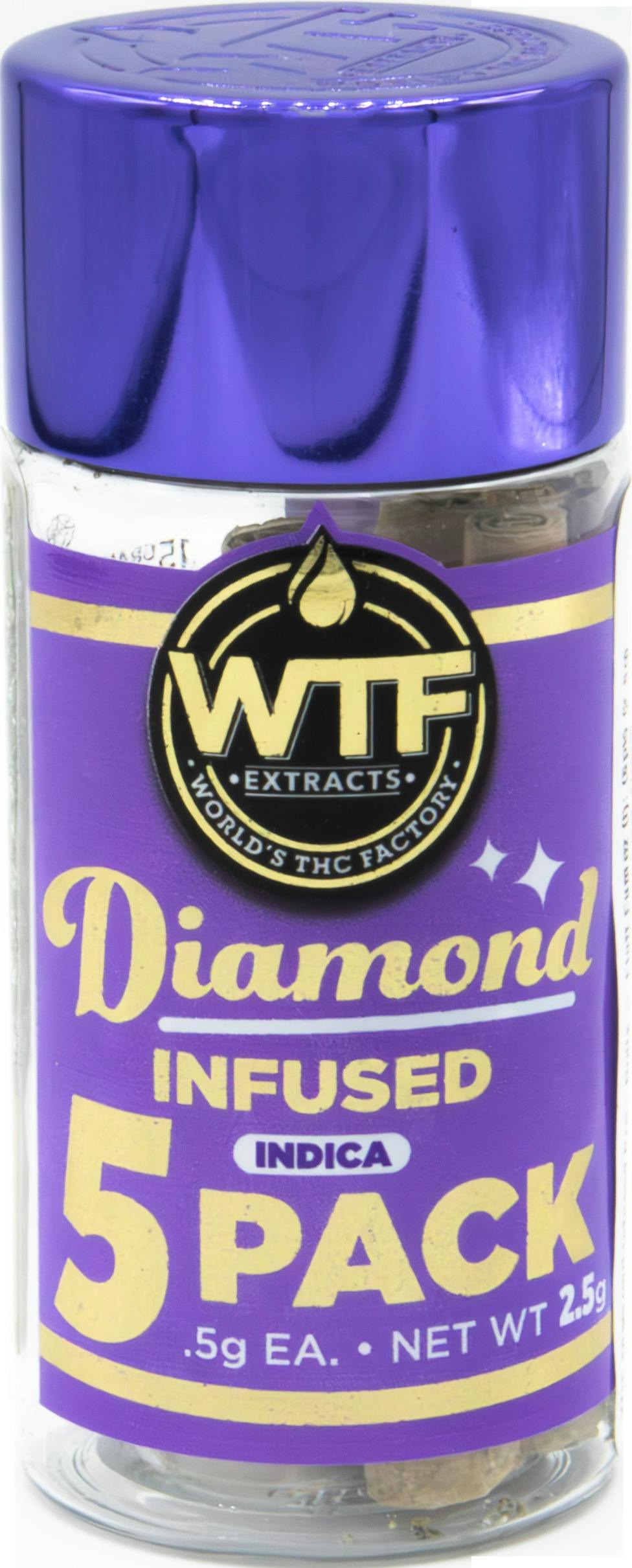 WTF - Diamond Infused Prerolls 5pk - Grape Clouds (I) (2.5g)