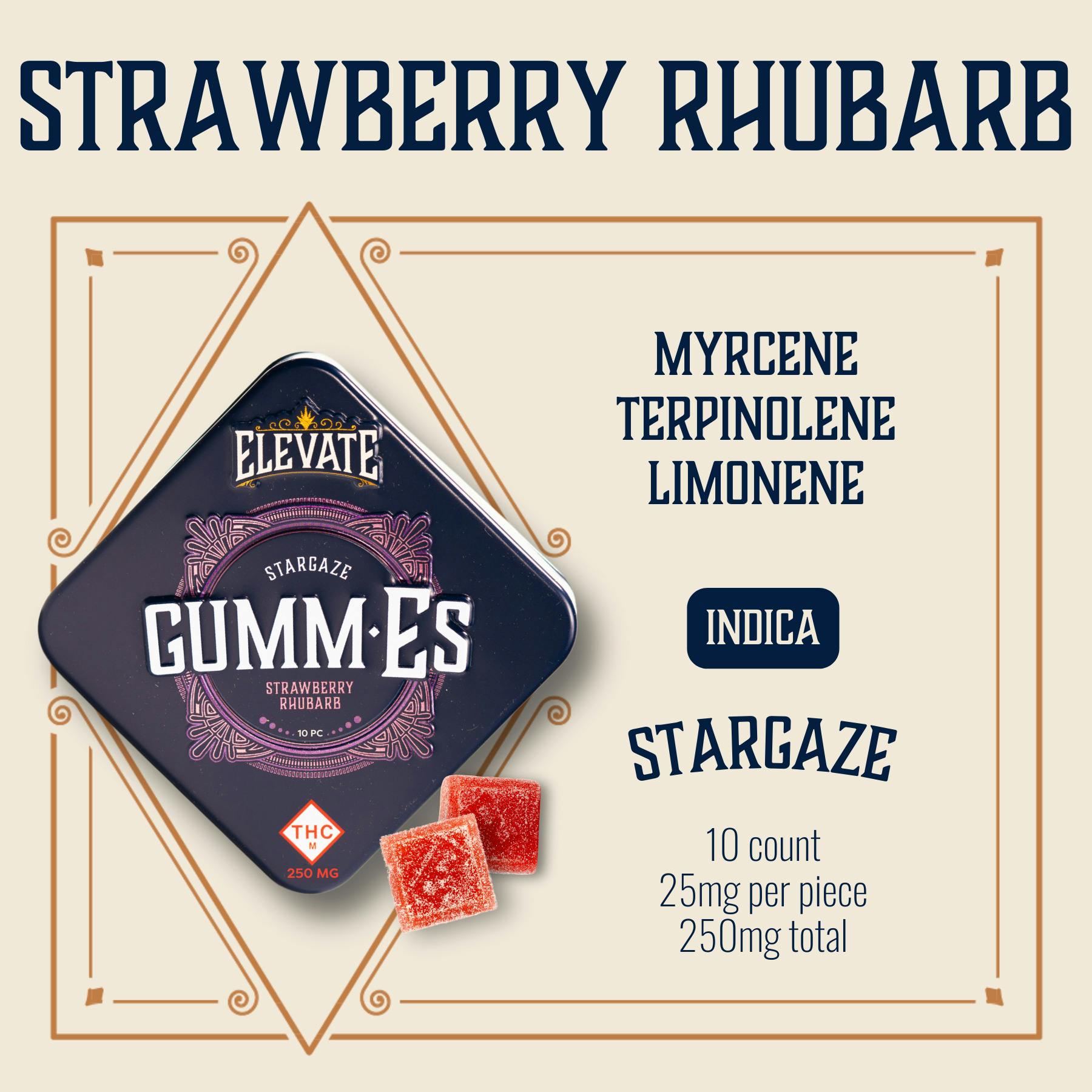 Elevate | Gummies | Strawberry Rhubarb 10pk 250mg