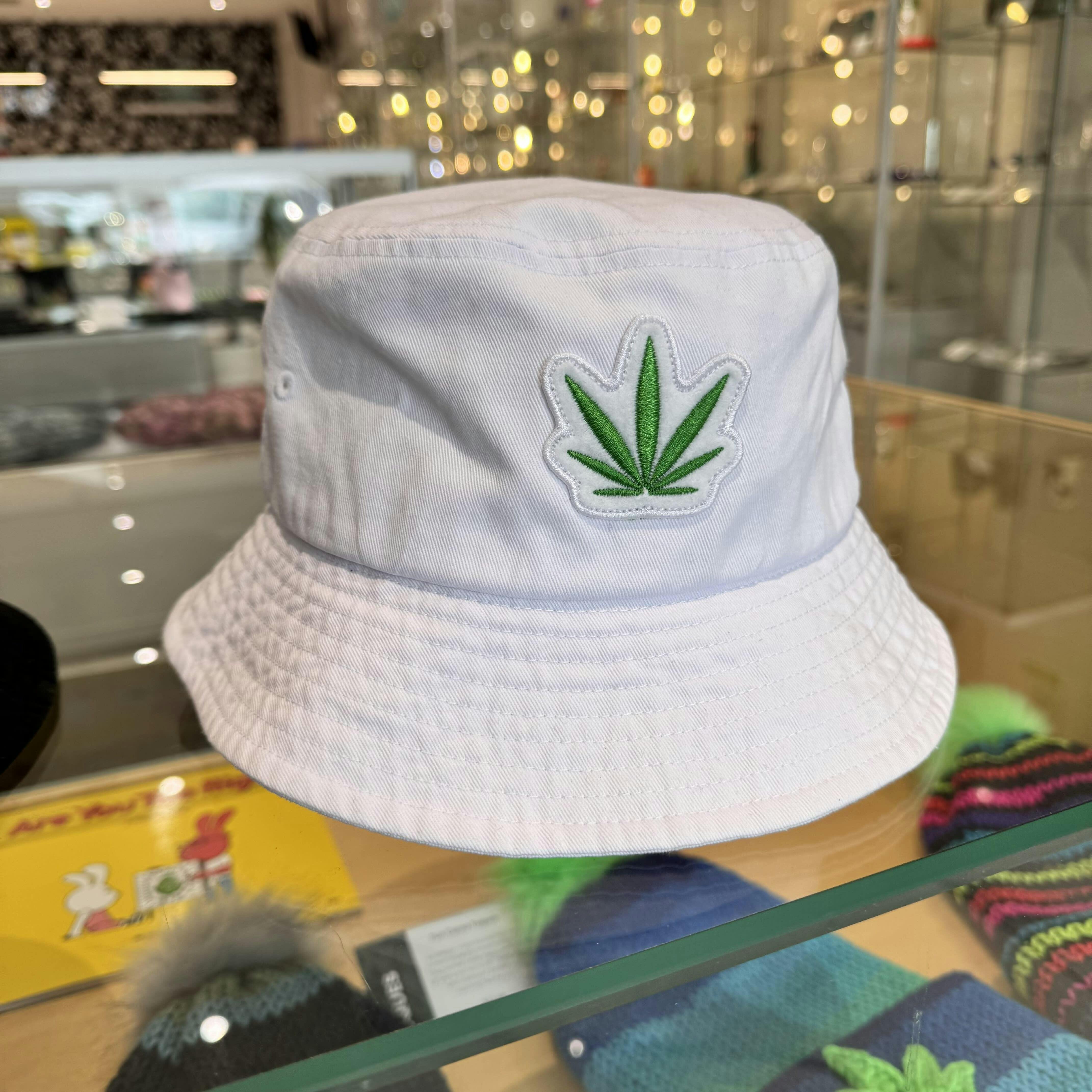 Bucket Hat with Epik Leaf Patch - White