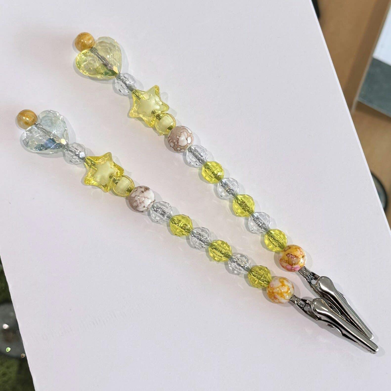 Crystal Heart Beaded Roach Clip - Yellow