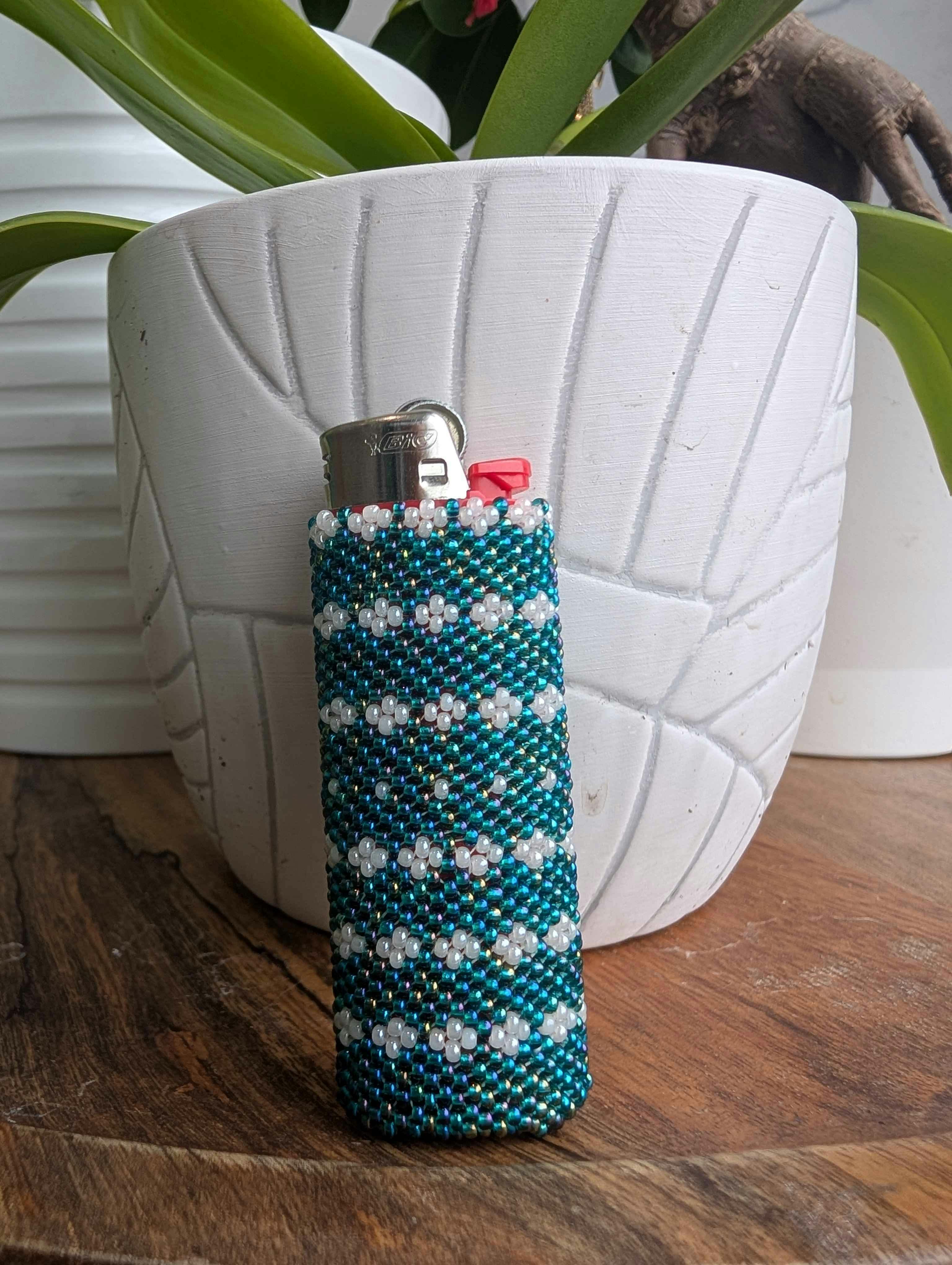 Beaded Blue and White Lighter Sleeve