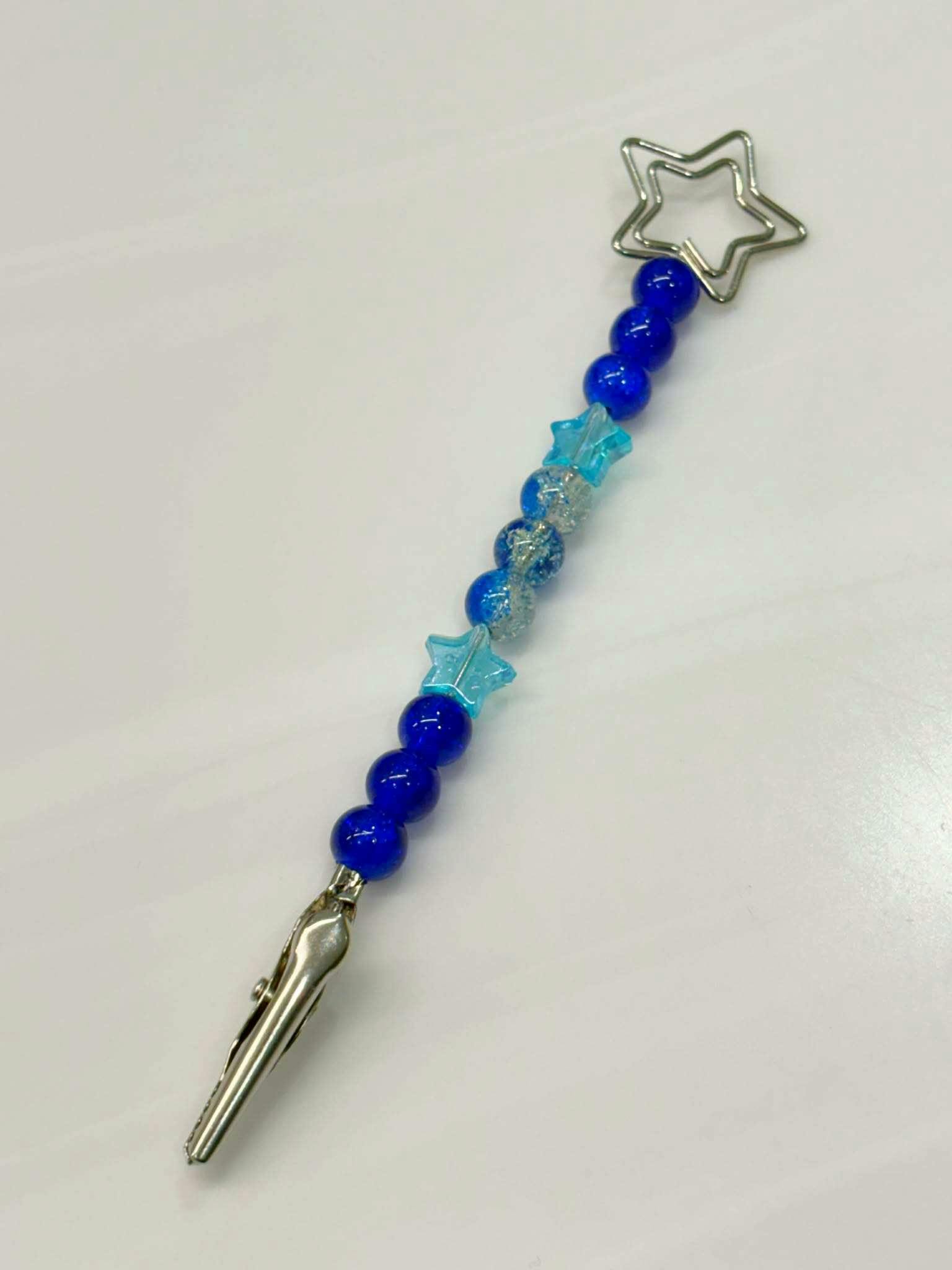 Bud Kitten Beaded Star Roach Clip - Blue with Blue Stars