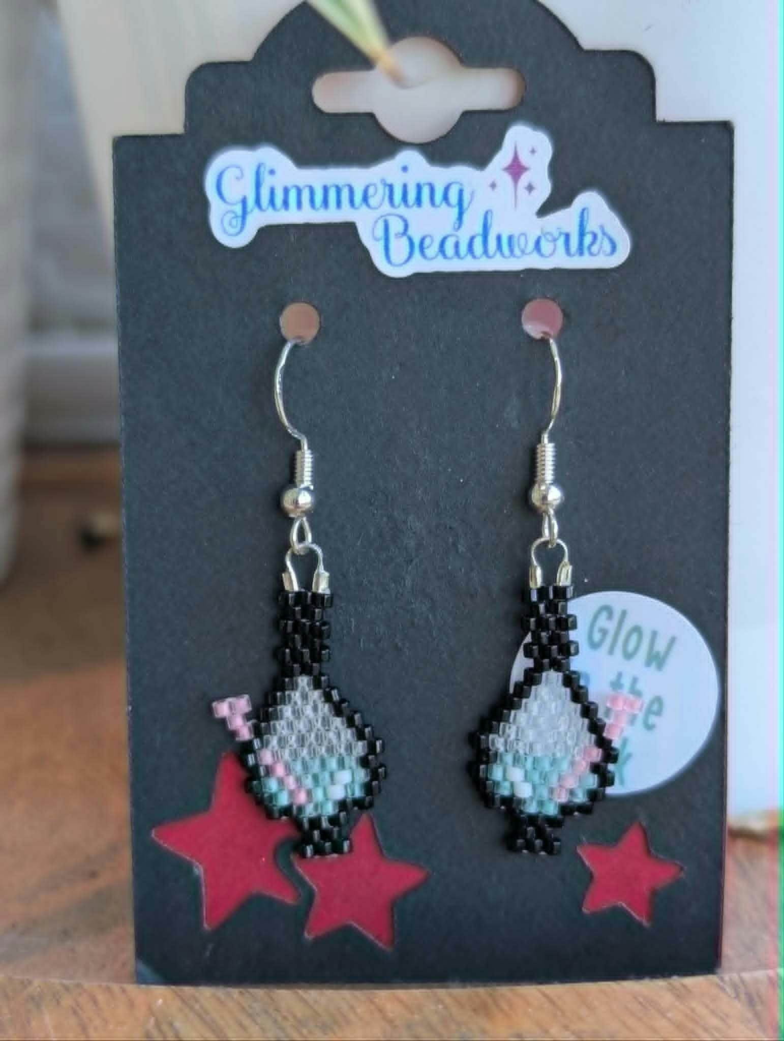 Beaded Glow in the Dark Black Bong Earrings