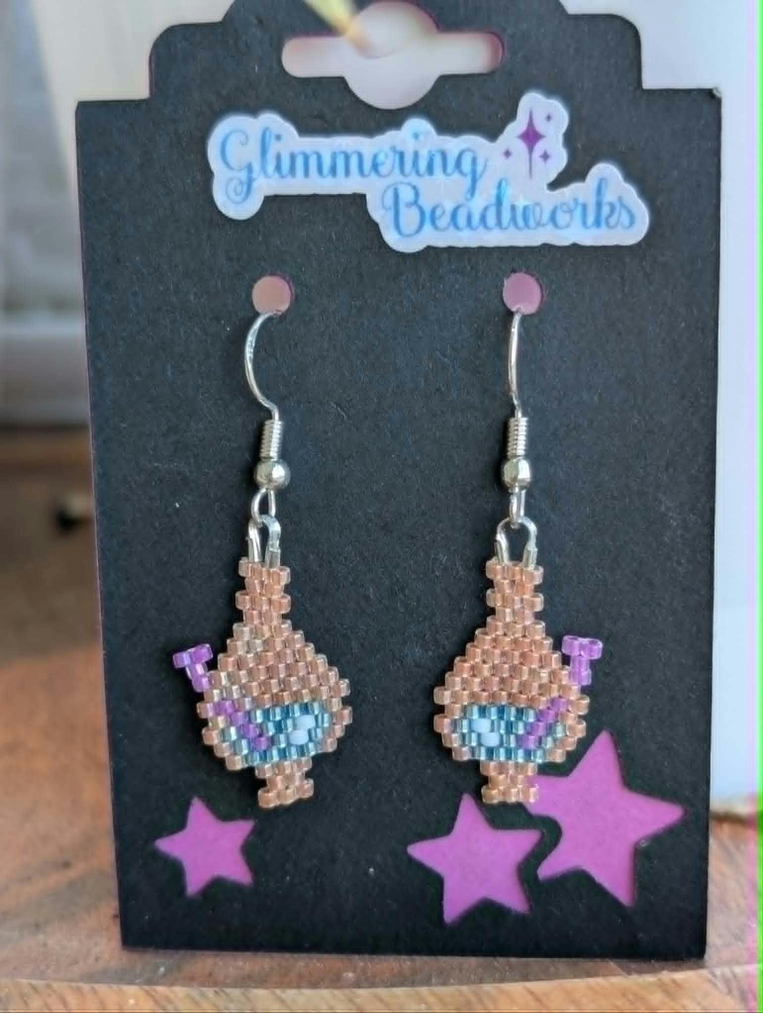 Beaded Rose Gold Bong Earrings