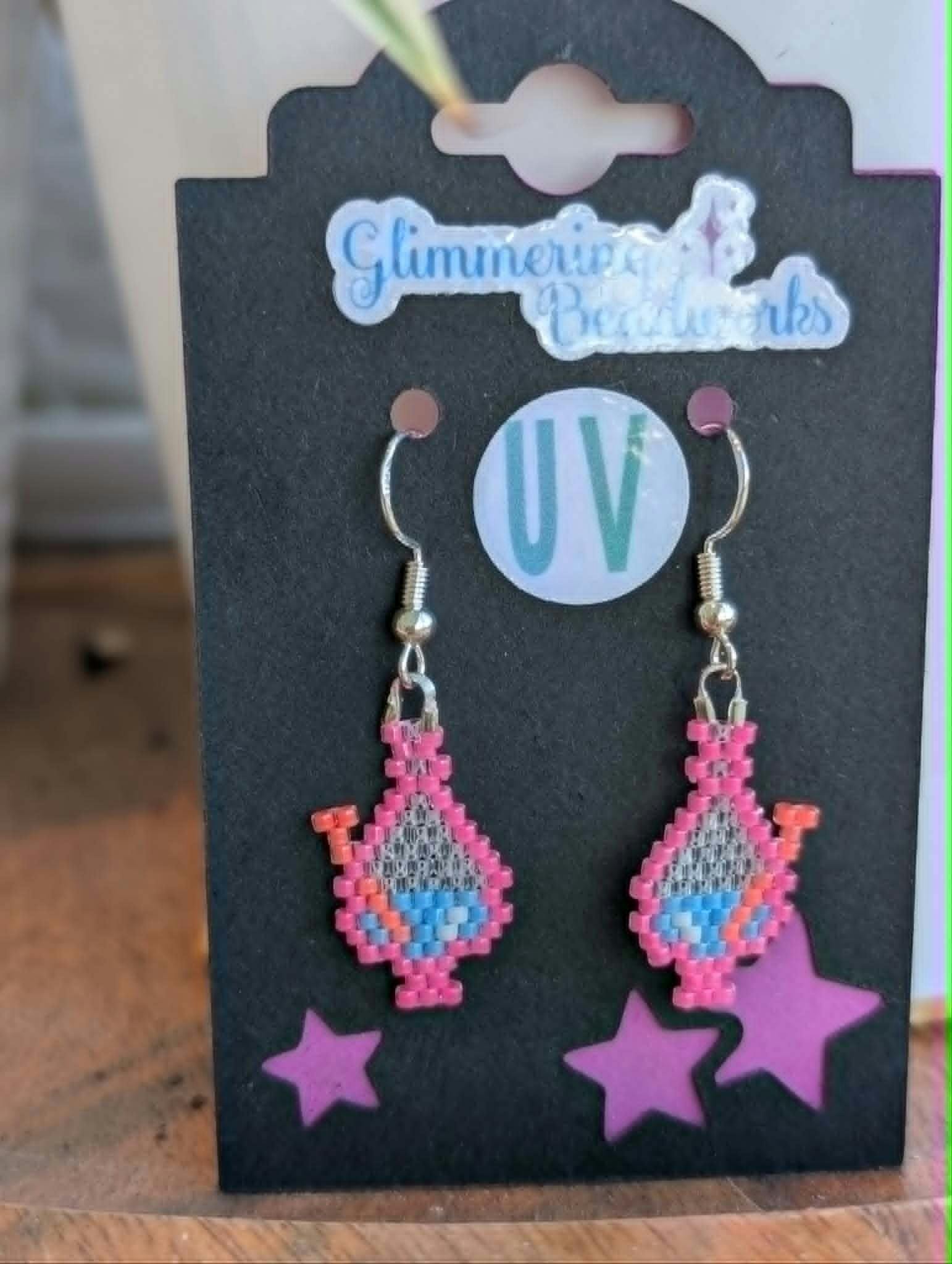 Beaded UV Reactive Pink Bong Earrings