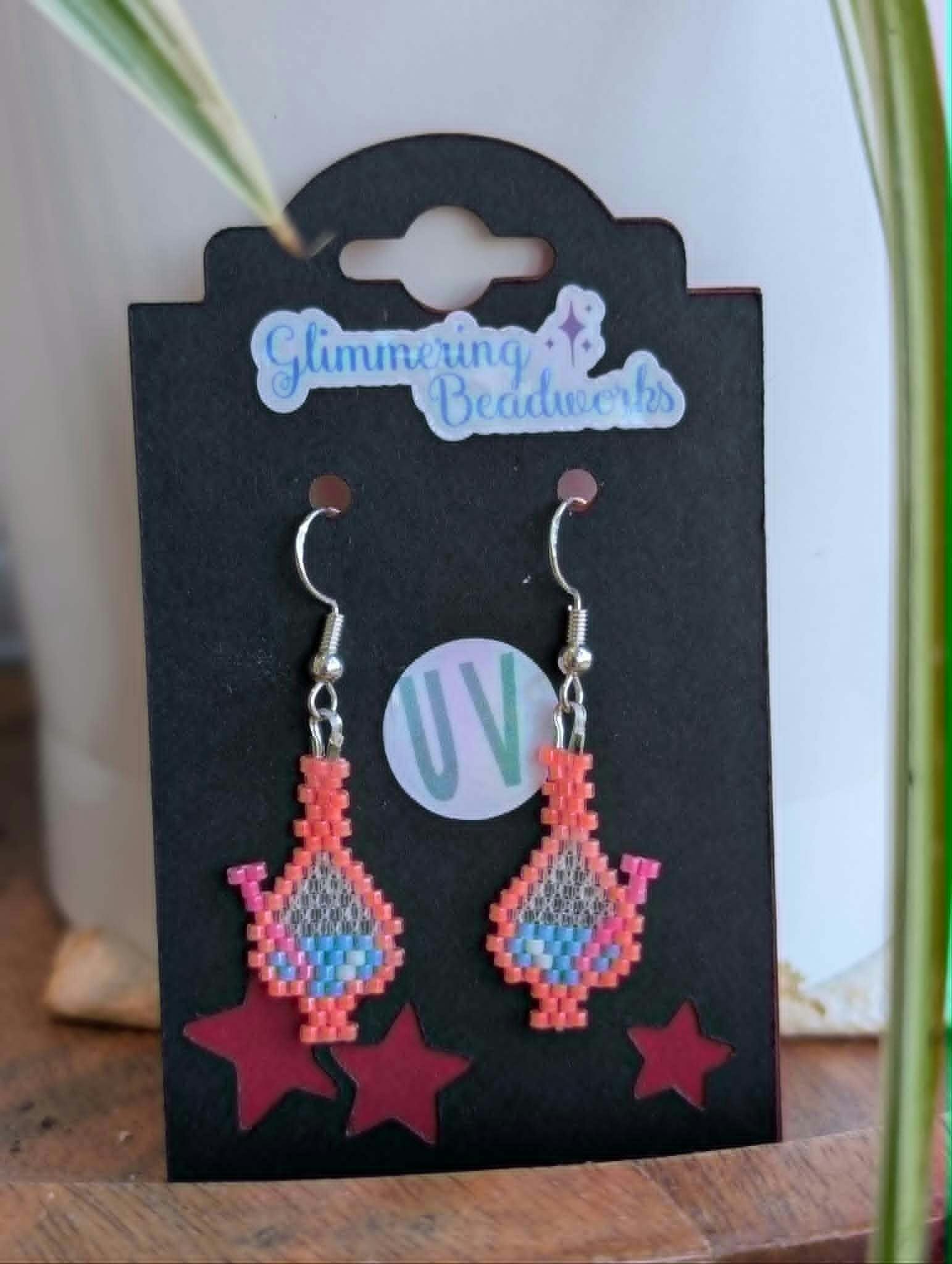 Beaded UV Reactive Orange Bong Earrings