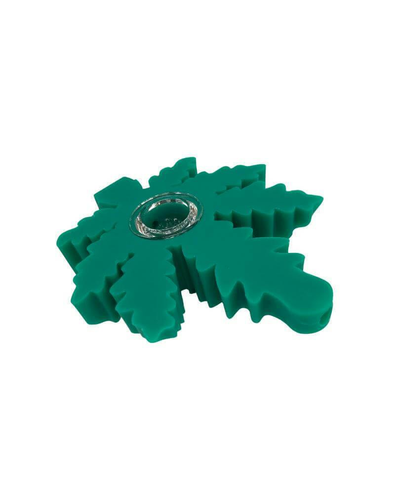 Lit | 4" Silicone Leaf w/Glass Bowl | Hand Pipe (Green)