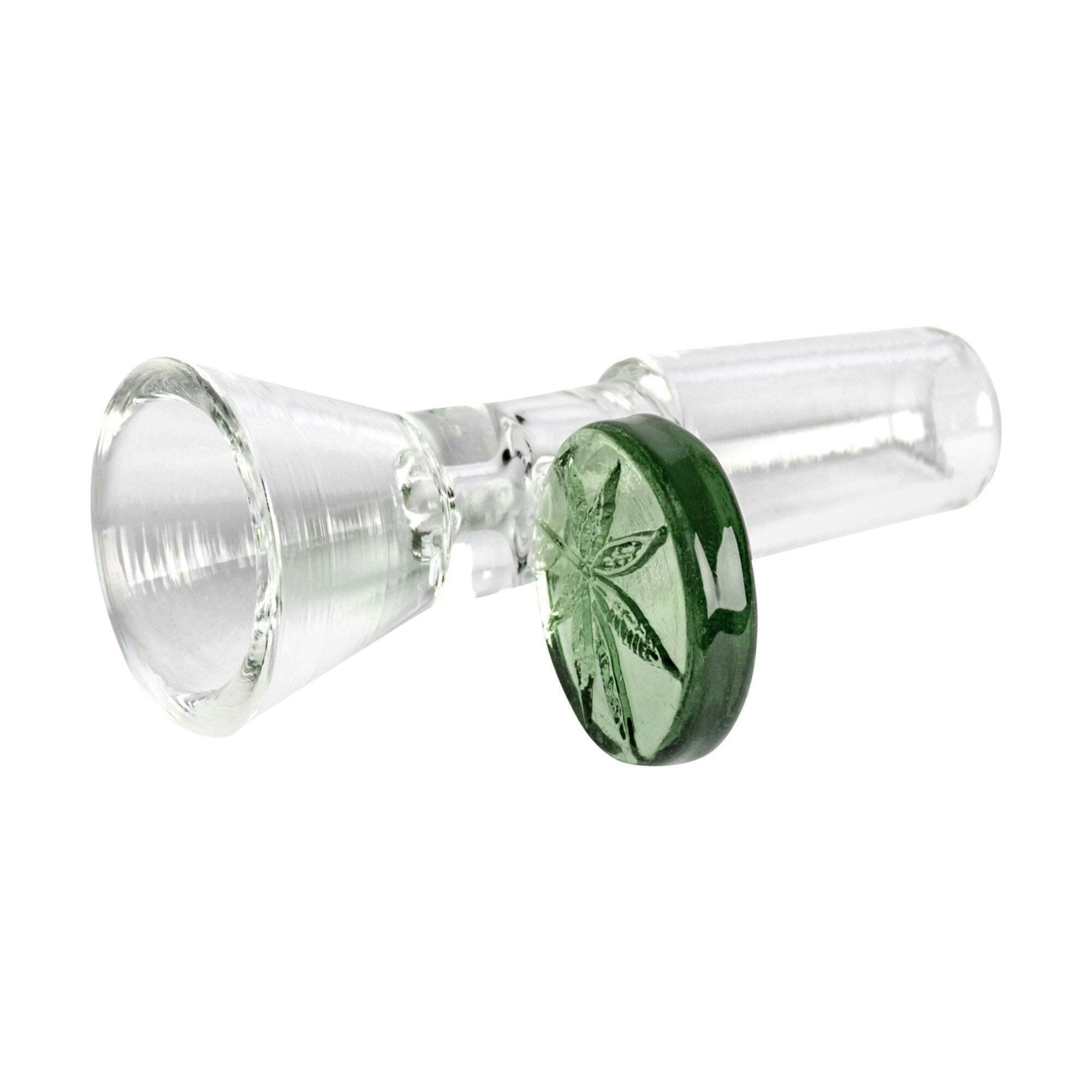 Red Eye Glass Green 14mm Glass-On-Glass Cone Pull-Out W/Leaf Stamped Handle