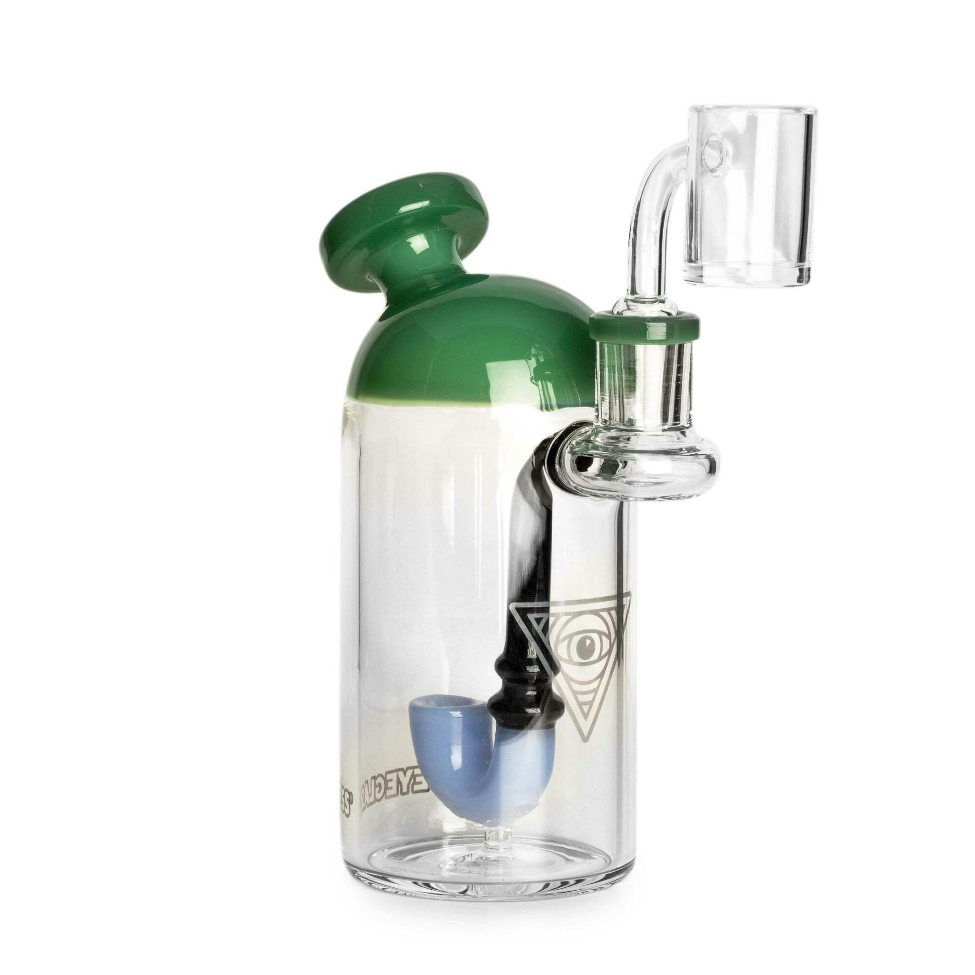 Red Eye Glass 6" Tall Jade Green & Periwinkle 'Pipe In A Bottle' Concentrate Rig