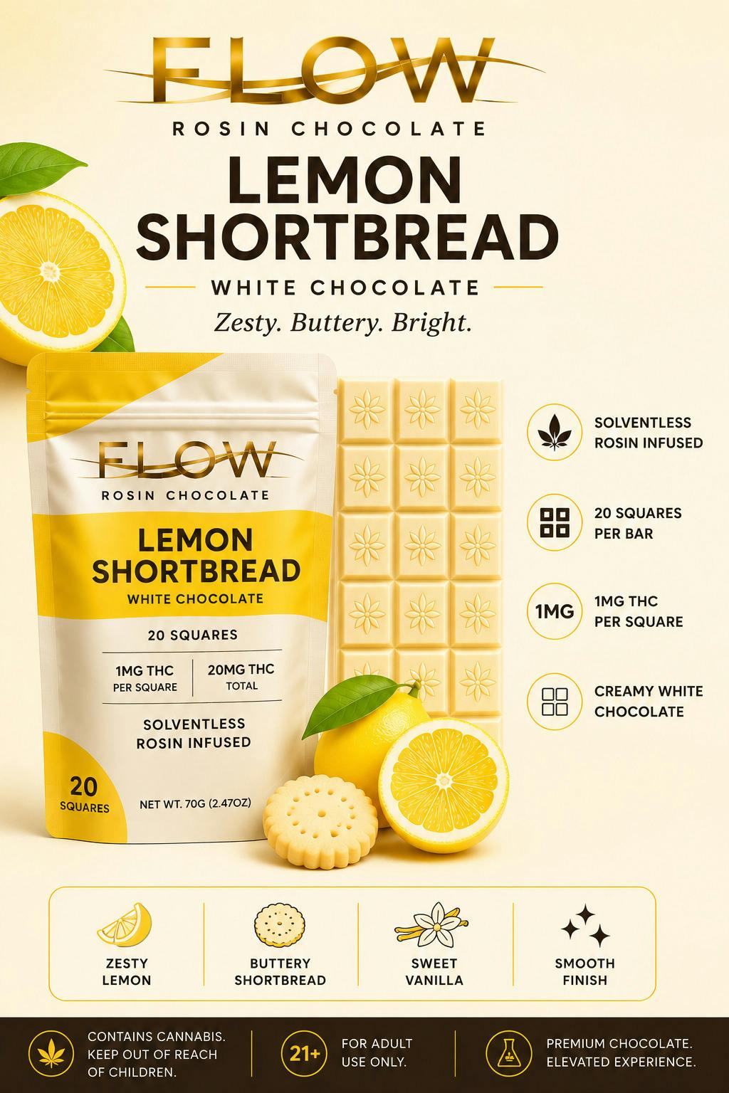 Flow | Lemon Shortbread | 20mg Rosin White Chocolate Bar