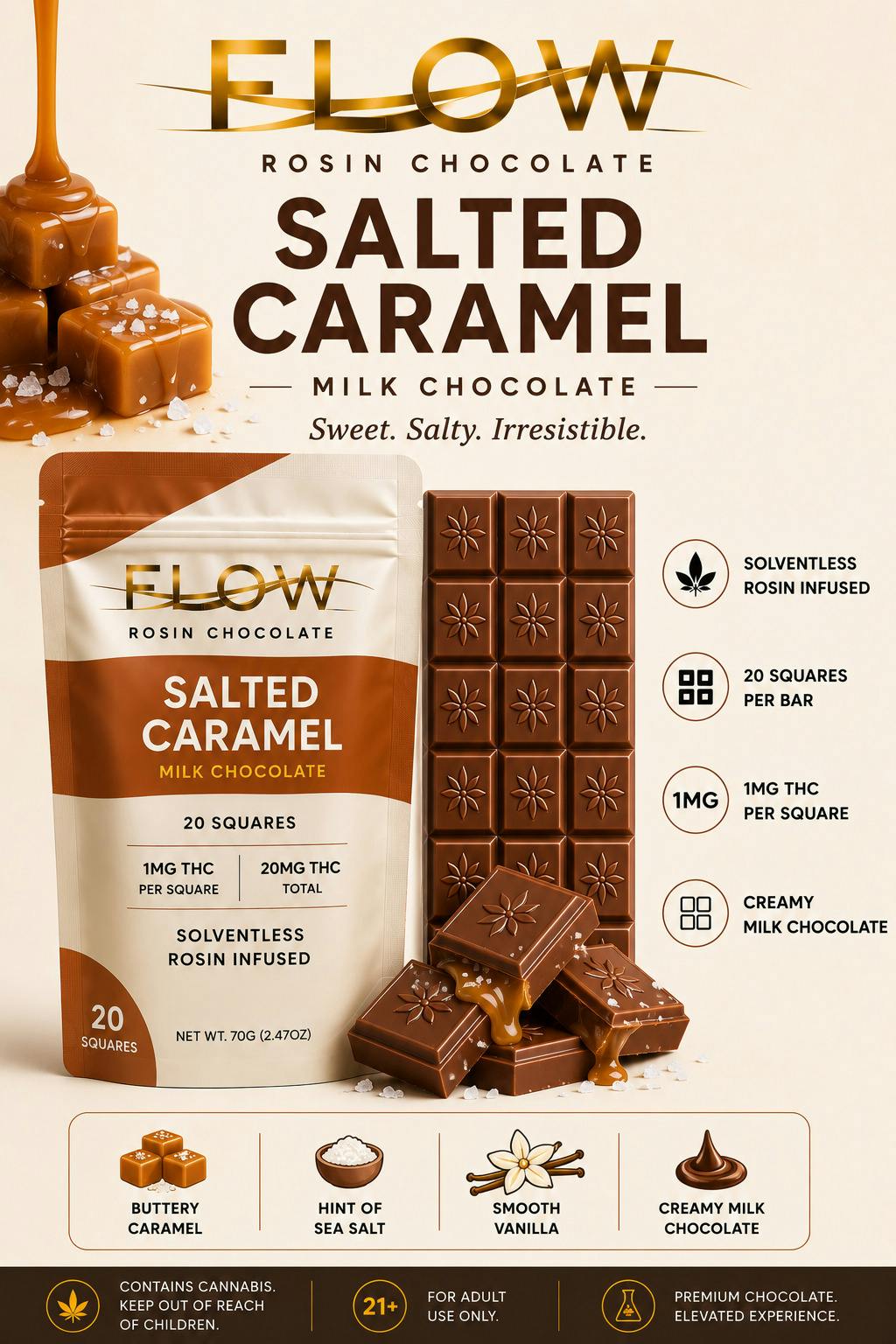 Flow | Milk Chocolate Salted Caramel | 20mg Rosin Chocolate Bar