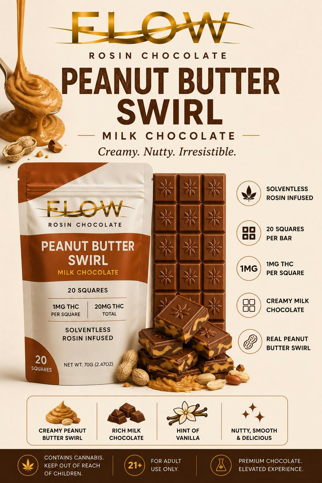 Flow | Peanut Butter Swirl | 20mg Rosin Chocolate Bar