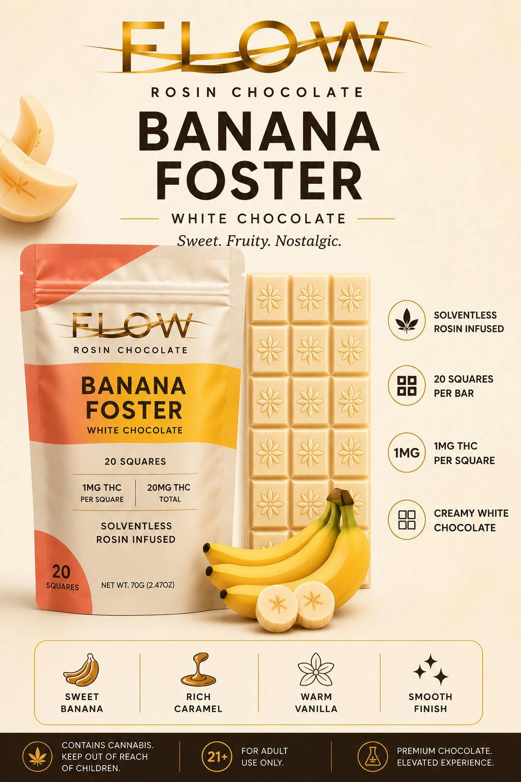 Flow | Banana Foster | 20mg Rosin White Chocolate Bar