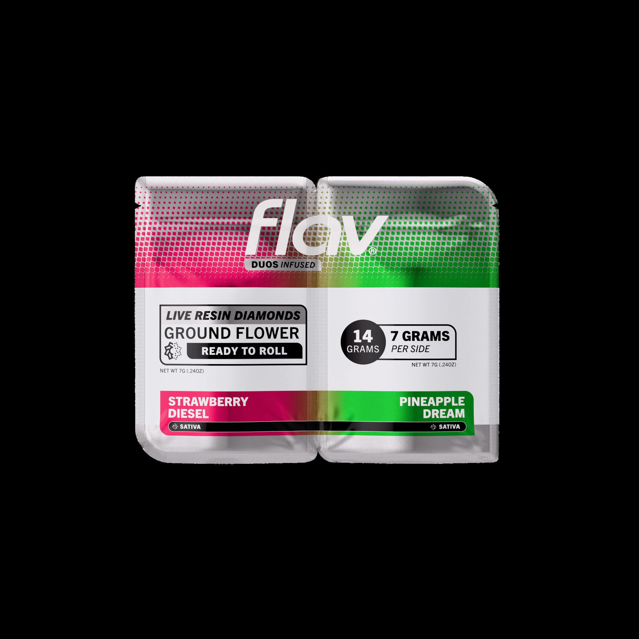 Flav | Duos Infused Ground Flower | Strawberry Diesel (Sativa) & Pineapple Dream (Sativa) | 14g