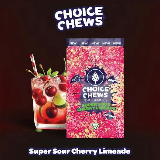 Choice Chews 200mg Hybrid Gummies - Super Sour Cherry Limeade