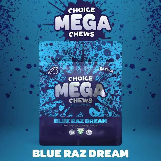 Choice Mega Chews 200mg Sativa Gummies - Blue Raz Dream