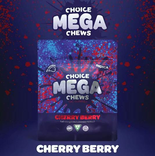 Choice Mega Chews 200mg Indica Gummies - Cherry Berry