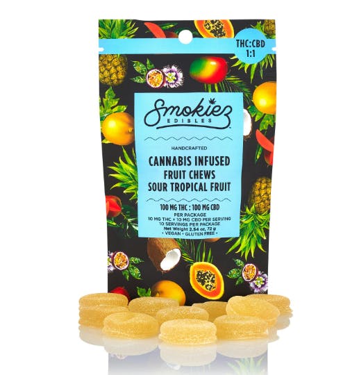 Smokiez Edibles — Sour Tropical Fruit - Scored Single Fruit Chew - Or