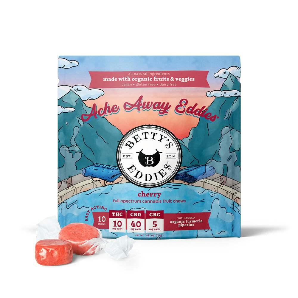 Ache Away Cherry [10pk] (100mg THC/400mg CBD/50mg CBC) Pain Relief Fruit Chews | Betty's Eddies -...