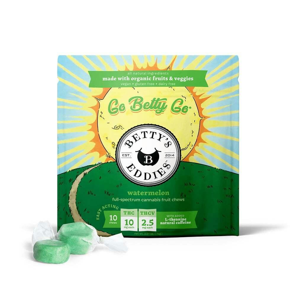 Go Betty Go Watermelon [10pk] (100mg THC/25mg THCV) Energy Fruit Chews | Betty's Eddies - Fruit C...