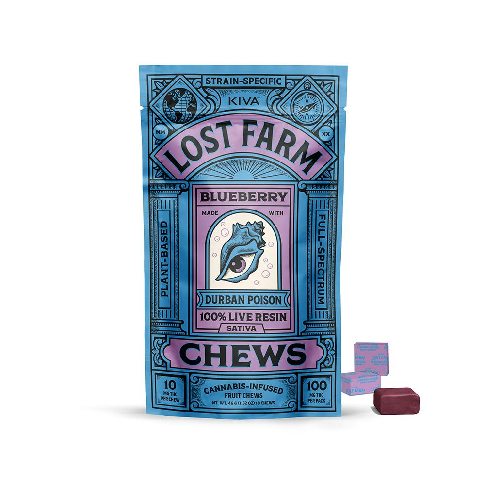Blueberry x Durban Poison [10pk] (100mg) | Lost Farm - Live Resin Fruit Chews