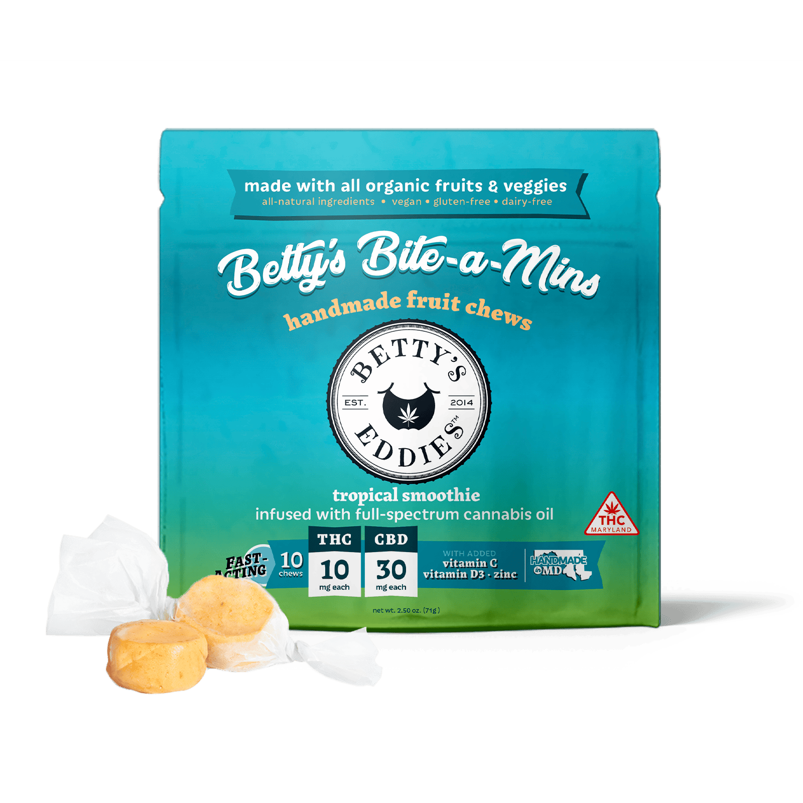 Betty's Bite-a-Mins - Tropical Smoothie [10pk] (100mg THC/300mg CBD) | Betty's Eddies - Fruit Chews