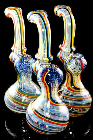 Gear - Color Changing Silver Fumed Frit Rasta Striped Sherlock Glass Bubbler