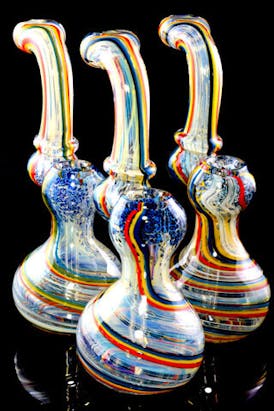Gear - Color Changing Silver Fumed Frit Rasta Striped Sherlock Glass Bubbler