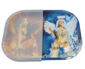 10.5" x 6.25" Metal Rolling Tray with 1/2 Removable Silicone Cover (oil or Bud)