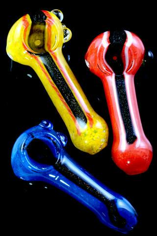 Gear - Small Colorful Dichro Stripe Frit Glass Pipe $10.99