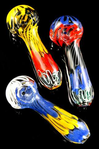 Gear - Small Multicolor Striped Clear Glass Pipe