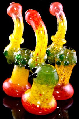 Gear - Medium Rasta Frit Glass Sherlock Bubbler