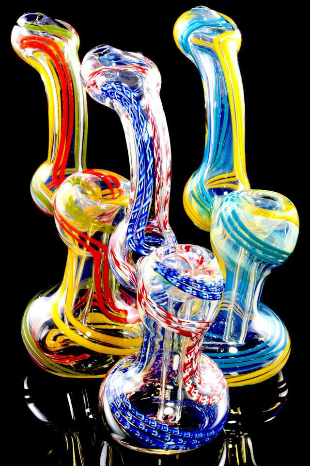 Gear - Small Multicolor Spiral Striped Sherlock Glass Bubbler