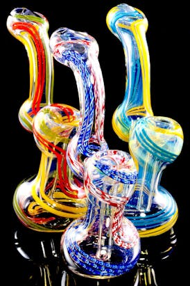 Gear - Small Multicolor Spiral Striped Sherlock Glass Bubbler