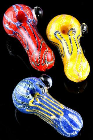 Gear - Thick Colorful Striped Frit Glass Pipe