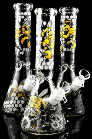 Gear - Medium Glow in the Dark Beeker GoG Water Pipe with Ice Pinch