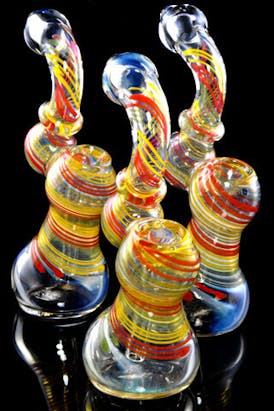Gear - Small Swirl Striped Rasta Color Changing Glass Sherlock Bubbler