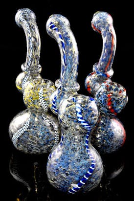 Gear - Small Color Changing Striped Frit Sherlock Glass Bubbler